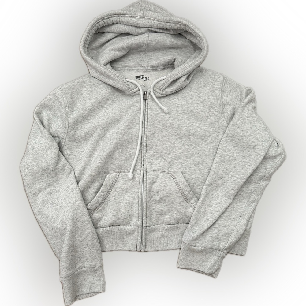Hollister Women's Zip-Up Crop Hoodie Light Heather Gray Size XL
